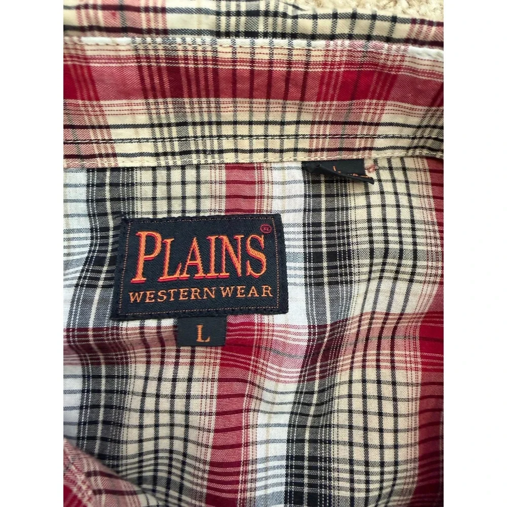 Plains‎ Western Wear Pearl Snap Shirt Mens Large Red Black Cowboy Long Sleeve